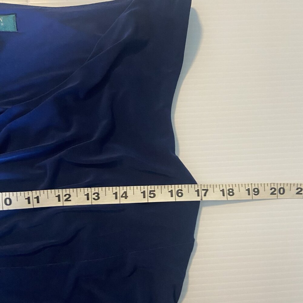Lauren Ralph Lauren Sz 12 Dress Blue Cowl Neck Cocktail Elegant Office Stretch - Picture 8 of 10